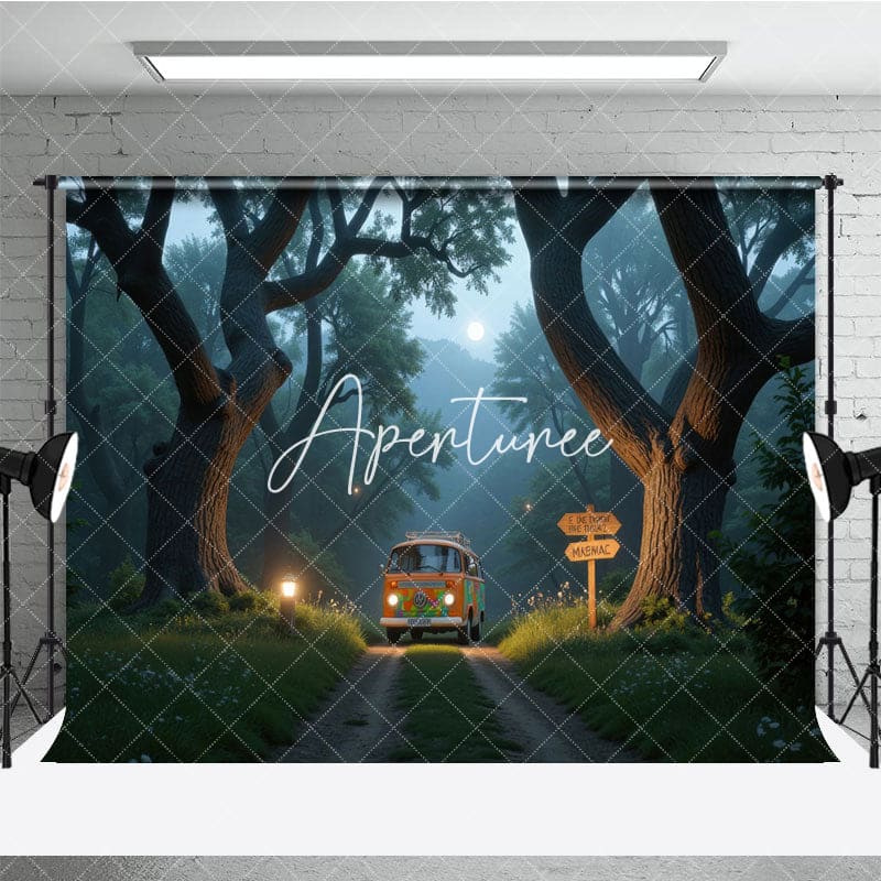 Aperturee - Aperturee Bus Huge Trees Forest Scenery Backdrop For Photo