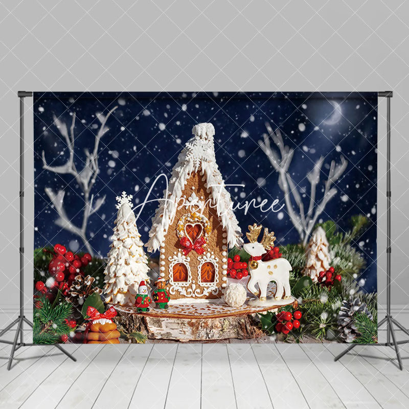 Aperturee - Aperturee Buttercream Gingerbread House Starry Christmas Backdrop