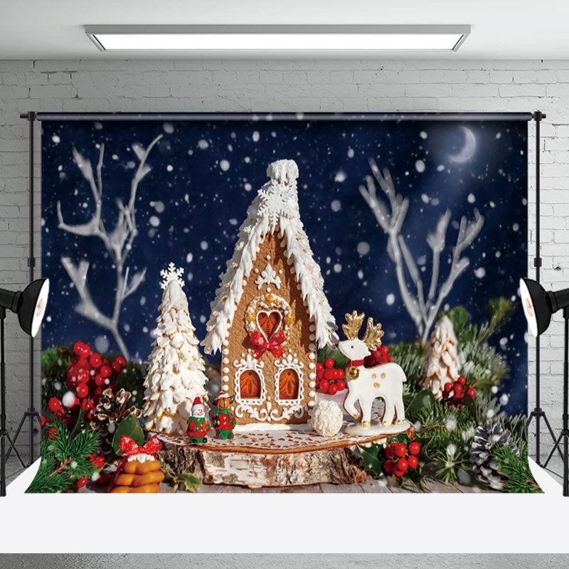 Aperturee - Aperturee Buttercream Gingerbread House Starry Christmas Backdrop