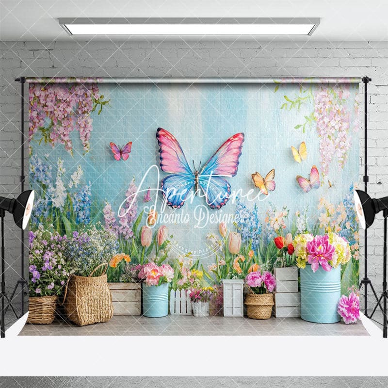 Aperturee - Aperturee Butterflies Flying Floral Wall Spring Backdrop