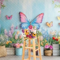 Aperturee - Aperturee Butterflies Flying Floral Wall Spring Backdrop