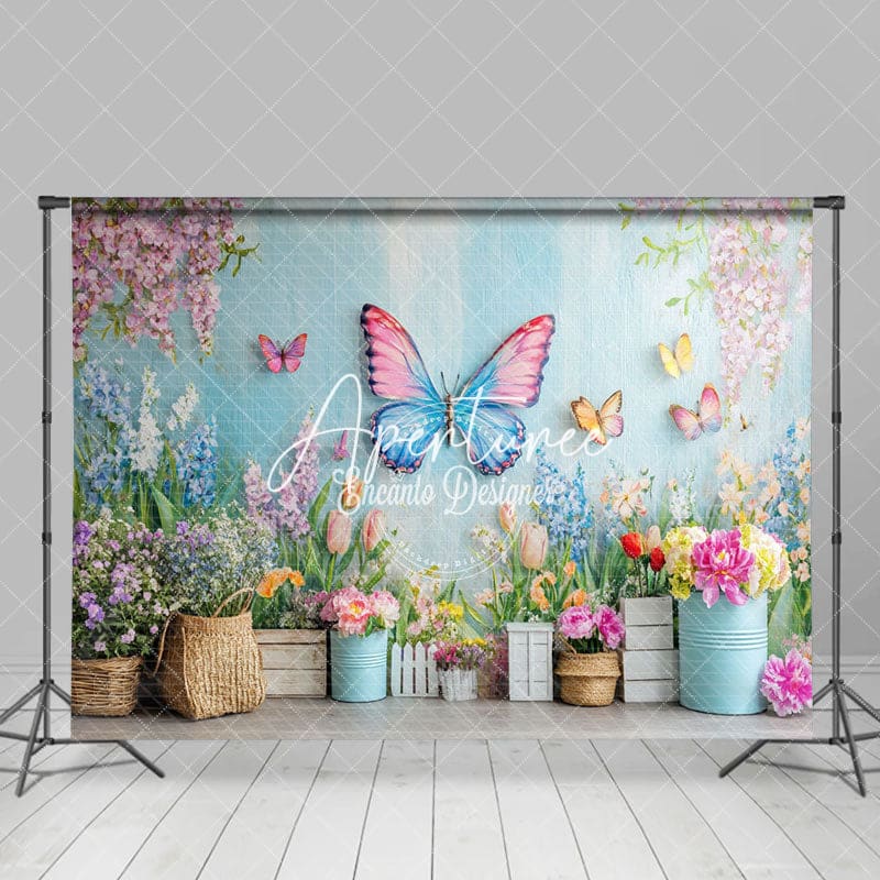 Aperturee - Aperturee Butterflies Flying Floral Wall Spring Backdrop