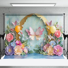 Aperturee - Aperturee Butterfly Colorful Floral Aesthetic Photo Backdrop