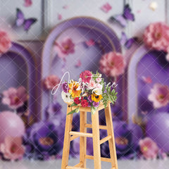 Aperturee - Aperturee Butterfly Purple Birthday Cake Smash Backdrop For Photo