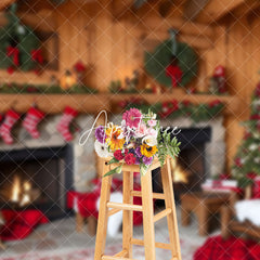 Aperturee - Aperturee Cabin Fireplace Socks Dog Chair Christmas Backdrop