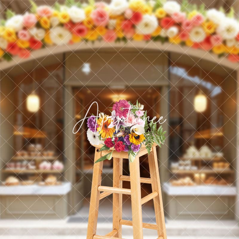 Aperturee - Aperturee Cake Bake Store Floral Door Photography Backdrop