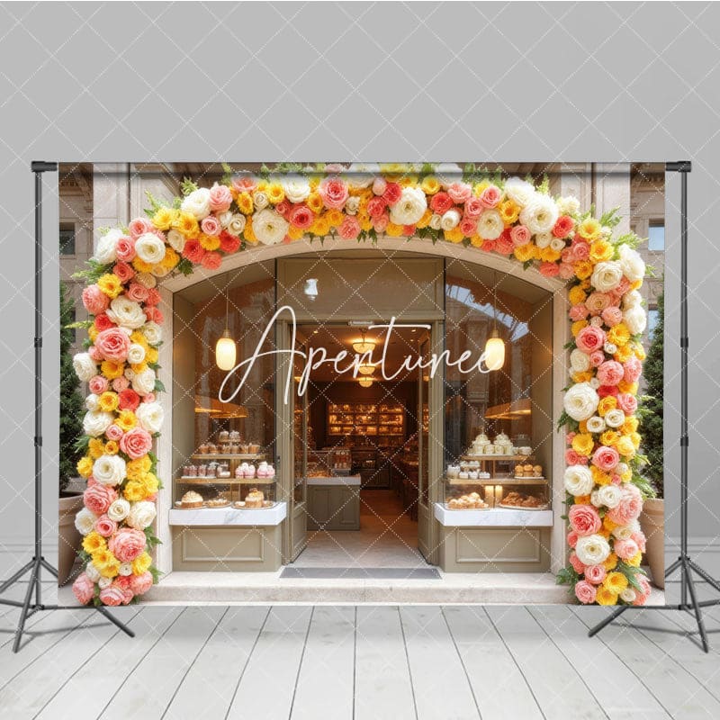 Aperturee - Aperturee Cake Bake Store Floral Door Photography Backdrop