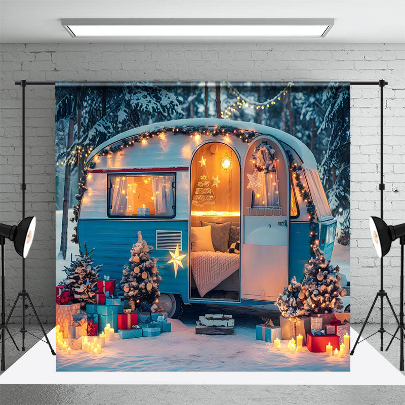 Aperturee - Aperturee Camper Van Festive Trees Winter Wonderland Backdrop