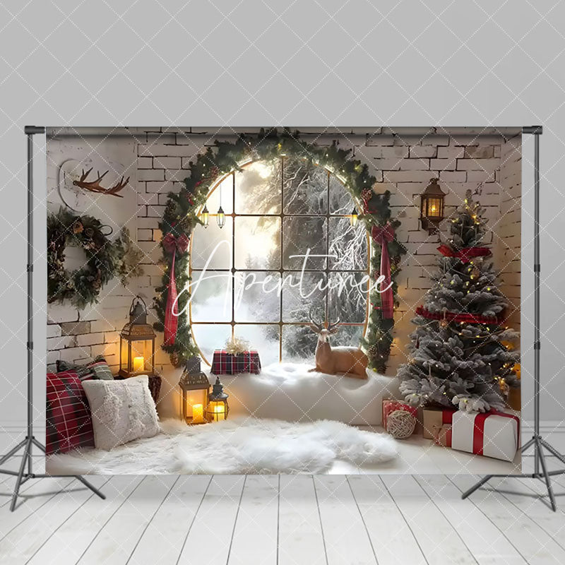 Aperturee - Aperturee Candle Arched Window Xmas Interior Photo Backdrop