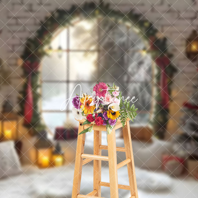 Aperturee - Aperturee Candle Arched Window Xmas Interior Photo Backdrop