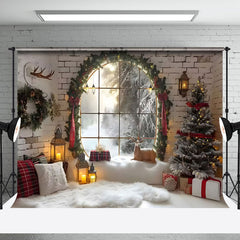 Aperturee - Aperturee Candle Arched Window Xmas Interior Photo Backdrop