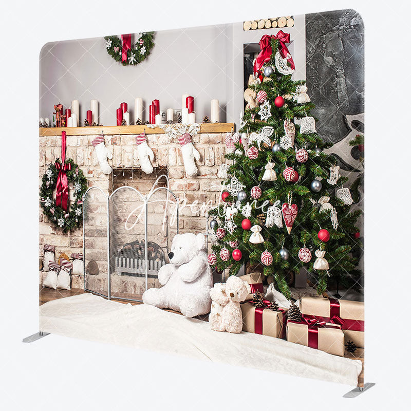 Aperturee - Aperturee Candle Fireplace Bear Doll Xmas Pillow Case Backdrop