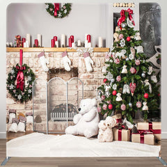 Aperturee - Aperturee Candle Fireplace Bear Doll Xmas Pillow Case Backdrop