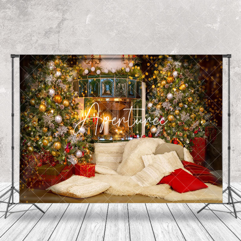 Aperturee - Aperturee Candle Light Glitter Fireplace Christmas Backdrop