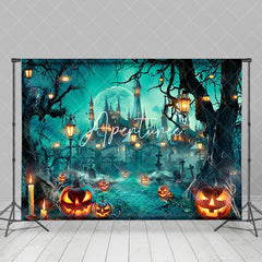 Aperturee - Aperturee Candle Light Pumpkin Villa Halloween Night Backdrop