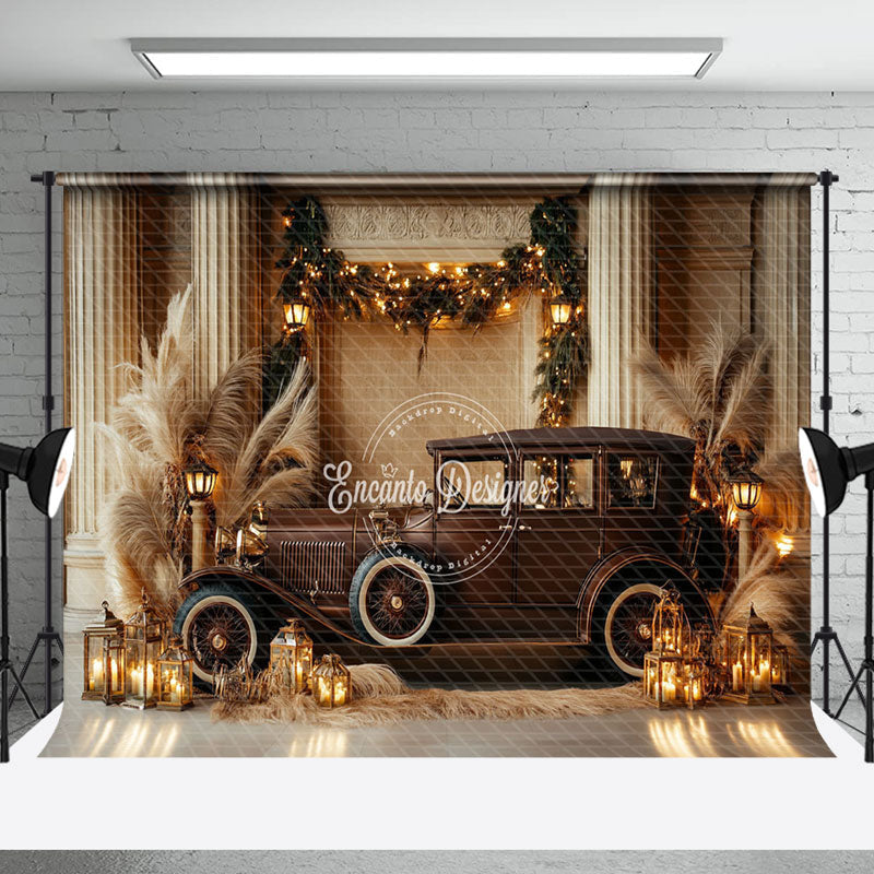 Aperturee - Aperturee Candlelight Beige Wall Brown Truck Boho Backdrop