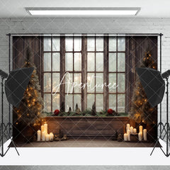 Aperturee - Aperturee Candlelight Retro Wooden Window Christmas Backdrop