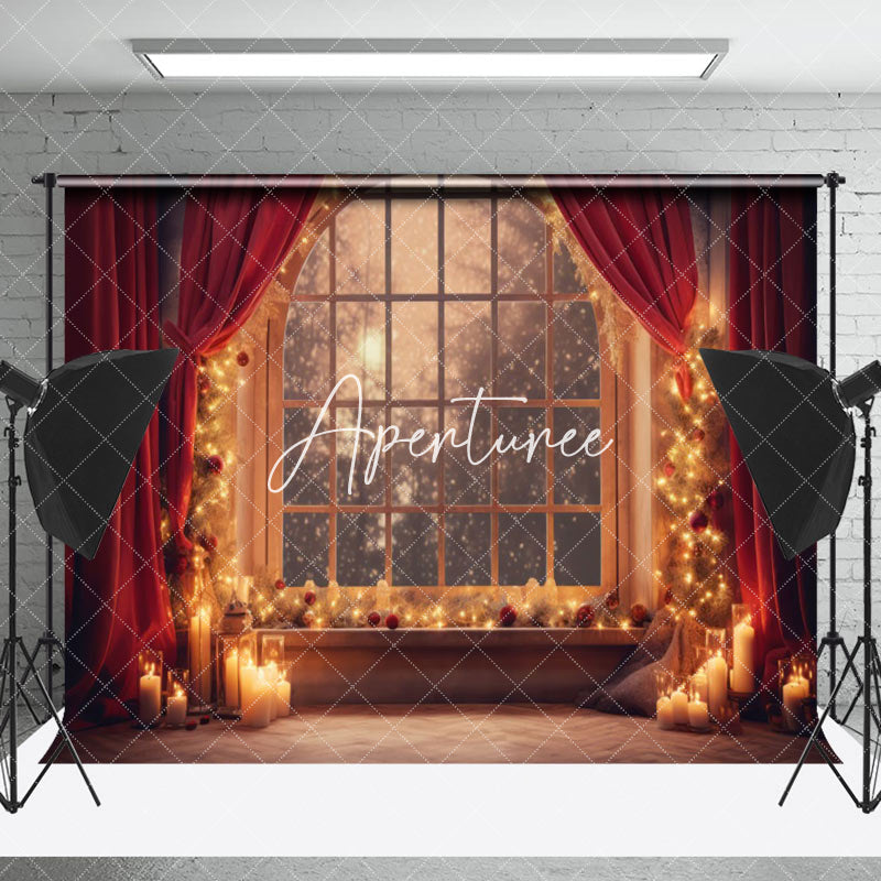 Aperturee - Aperturee Candlelight Window Scene Christmas Vibe Backdrop