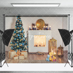 Aperturee - Aperturee Candles Fireplace Christmas Tree Photo Backdrop