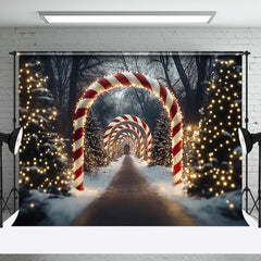 Aperturee - Aperturee Candy Cane Arch Snowy Forest Light Christmas Backdrop