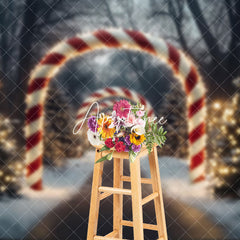 Aperturee - Aperturee Candy Cane Arch Snowy Forest Light Christmas Backdrop