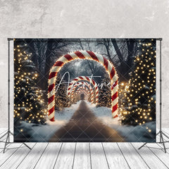 Aperturee - Aperturee Candy Cane Arch Snowy Forest Light Christmas Backdrop