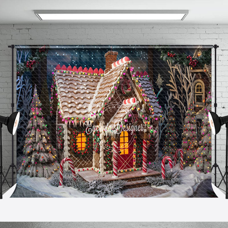 Aperturee - Aperturee Candy Cane Gingerbread House Christmas Backdrop