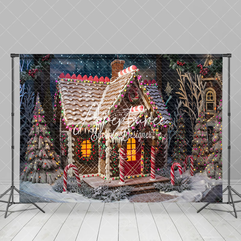 Aperturee - Aperturee Candy Cane Gingerbread House Christmas Backdrop