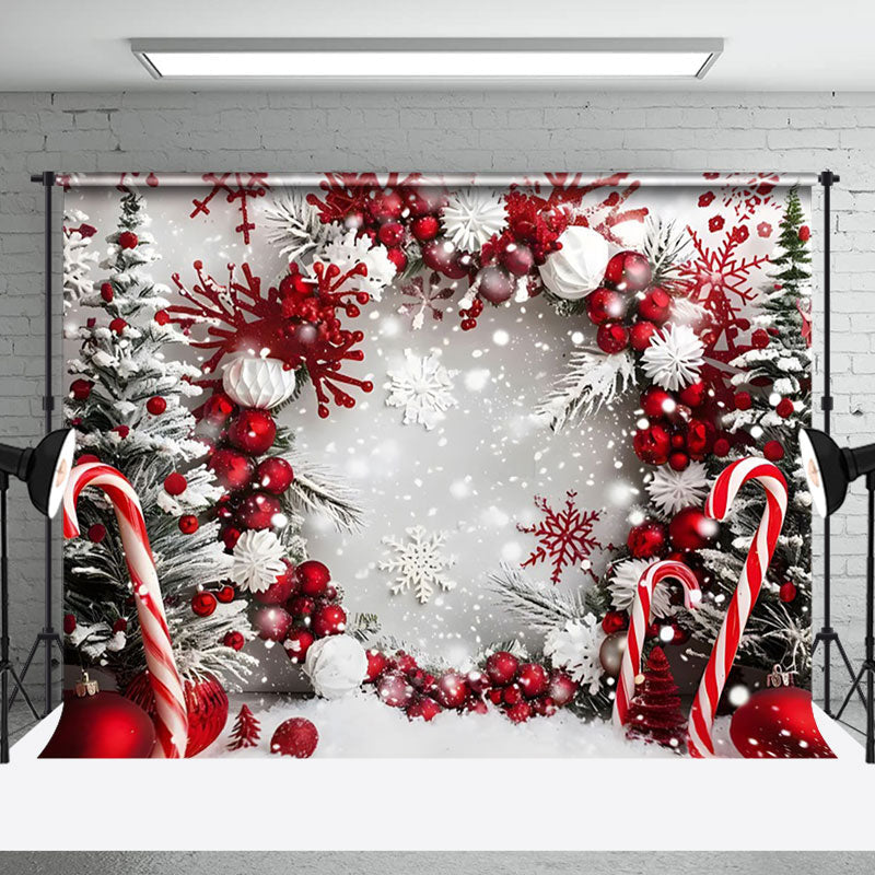 Aperturee - Aperturee Candy Cane Snowflakes Christmas Photography Backdrop