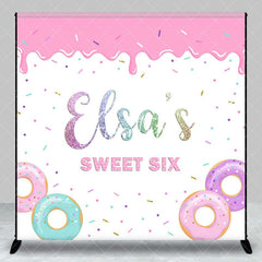 Aperturee - Aperturee Candy Donuts Custom Name Sweet Six Birthday Backdrop