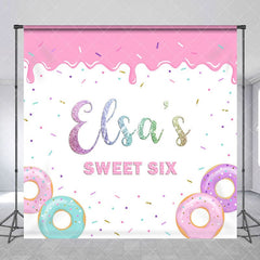 Aperturee - Aperturee Candy Donuts Custom Name Sweet Six Birthday Backdrop