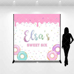 Aperturee - Aperturee Candy Donuts Custom Name Sweet Six Birthday Backdrop