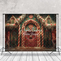 Aperturee - Aperturee Candy Gingerbread House Night Christmas Backdrop