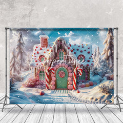 Aperturee - Aperturee Candy Gingerbread House Snowy Forest Photo Backdrop