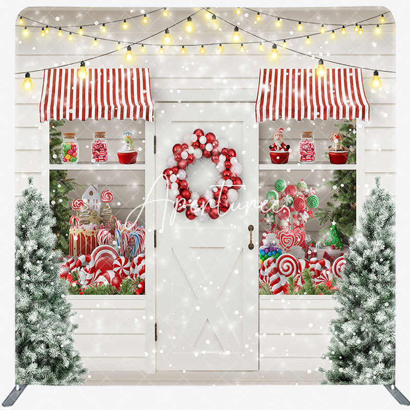 Aperturee - Aperturee Candy Store Christmas Tree Tension Fabric Backdrop