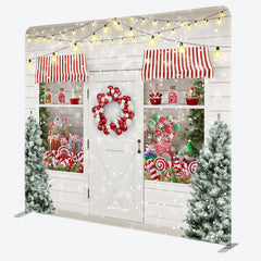 Aperturee - Aperturee Candy Store Christmas Tree Tension Fabric Backdrop