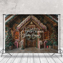 Aperturee - Aperturee Candy Wooden House Pine Leaves Christmas Backdrop