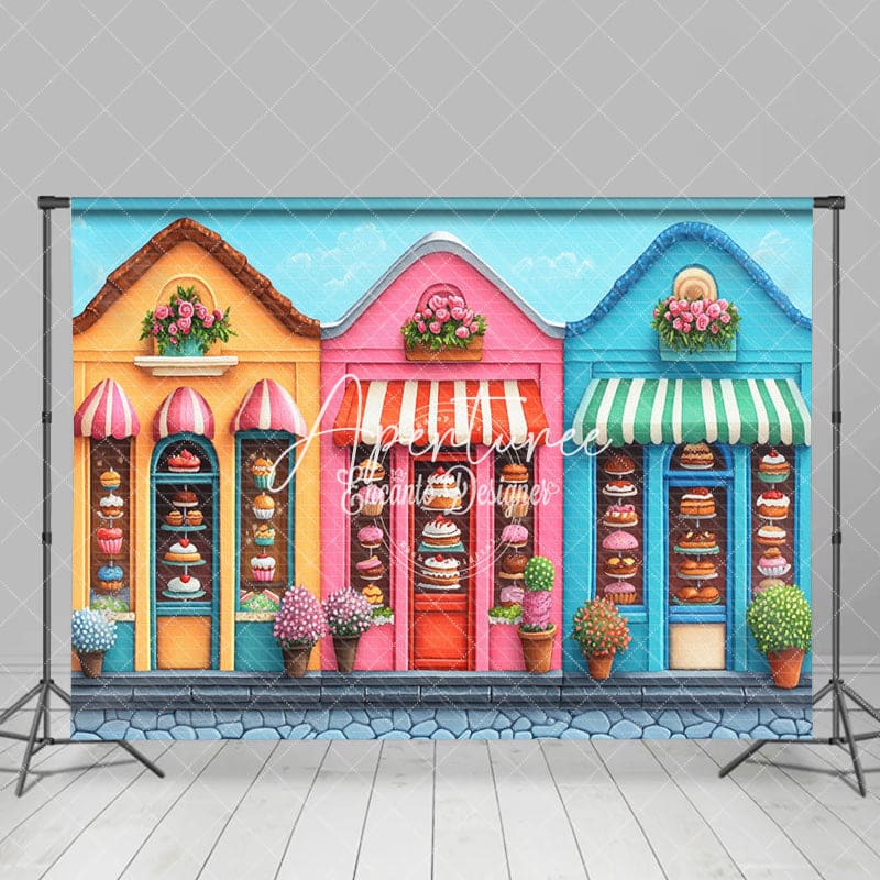 Aperturee - Aperturee Candyland Shop Floral Birthday Cake Smash Backdrop