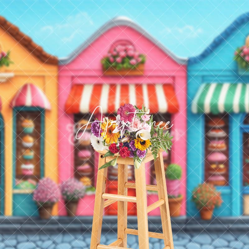 Aperturee - Aperturee Candyland Shop Floral Birthday Cake Smash Backdrop