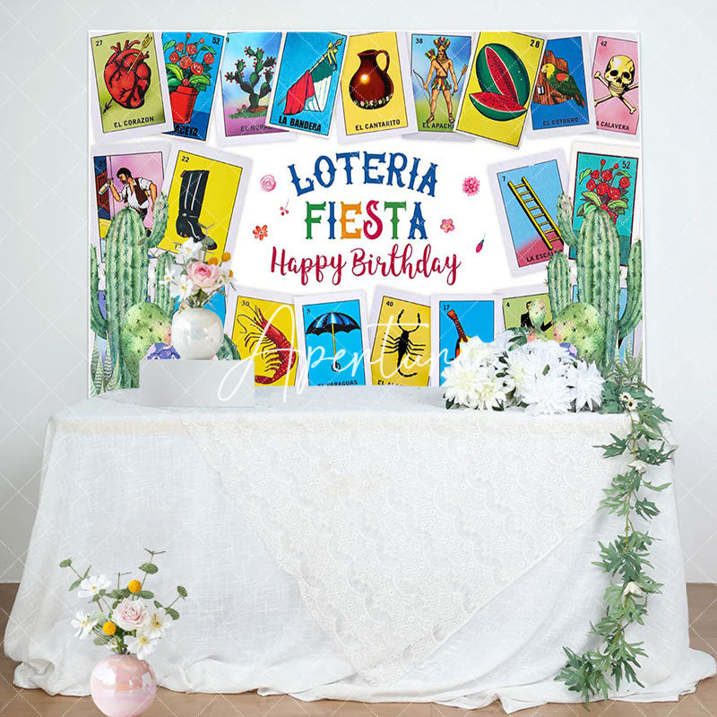 Aperturee - Aperturee Card Game Loteria Fiesta Happy Birthday Backdrop