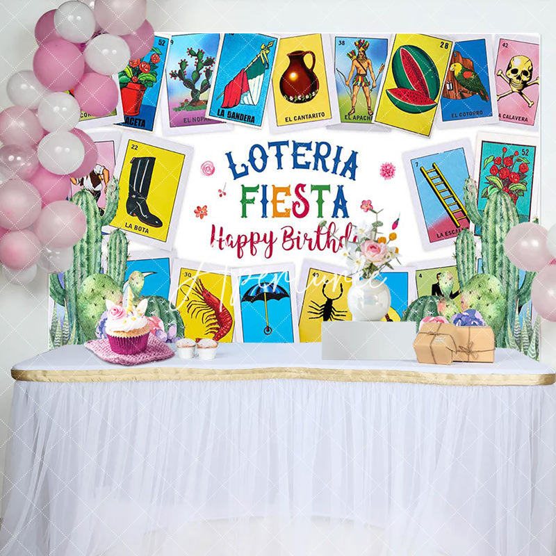 Aperturee - Aperturee Card Game Loteria Fiesta Happy Birthday Backdrop