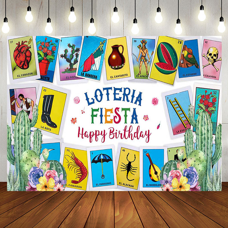 Aperturee - Aperturee Card Game Loteria Fiesta Happy Birthday Backdrop