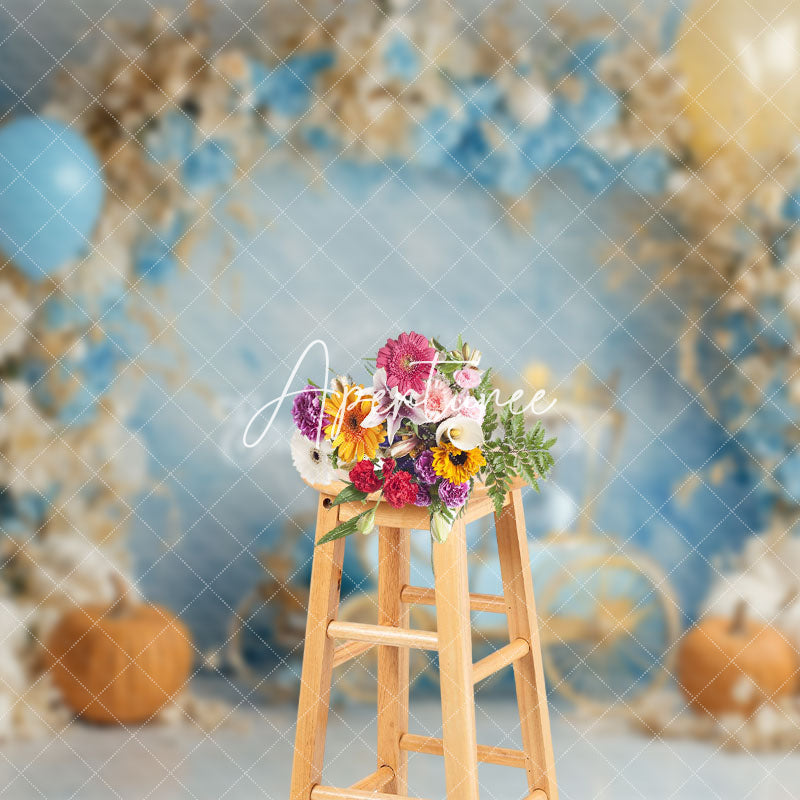 Aperturee - Aperturee Carriage Balloons Floral Pumpkin Cake Smash Backdrop