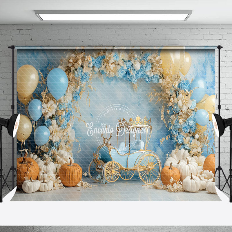 Aperturee - Aperturee Carriage Balloons Floral Pumpkin Cake Smash Backdrop