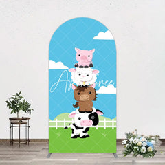 Aperturee - Aperturee Cartoon Blue Sky Cloud Animal Farm Barn Arch Backdrop