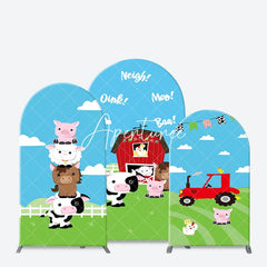 Aperturee - Aperturee Cartoon Blue Sky Cloud Animal Farm Barn Arch Backdrop