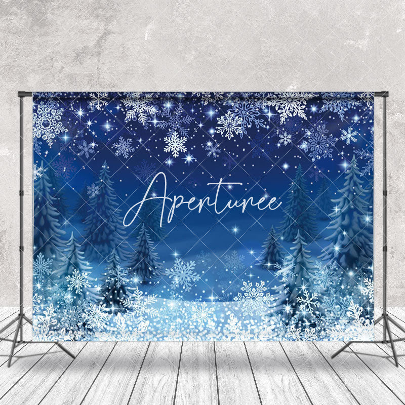 Aperturee - Aperturee Cartoon Blue Snowy Pine Tree Winter Photo Backdrop