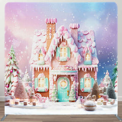 Aperturee - Aperturee Cartoon Cute Pink Snowy House Pillow Cover Backdrop