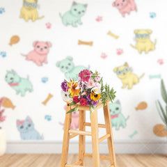 Aperturee - Aperturee Cartoon Dogs Bones Paws Decorative Wall Backdrop