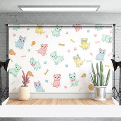 Aperturee - Aperturee Cartoon Dogs Bones Paws Decorative Wall Backdrop